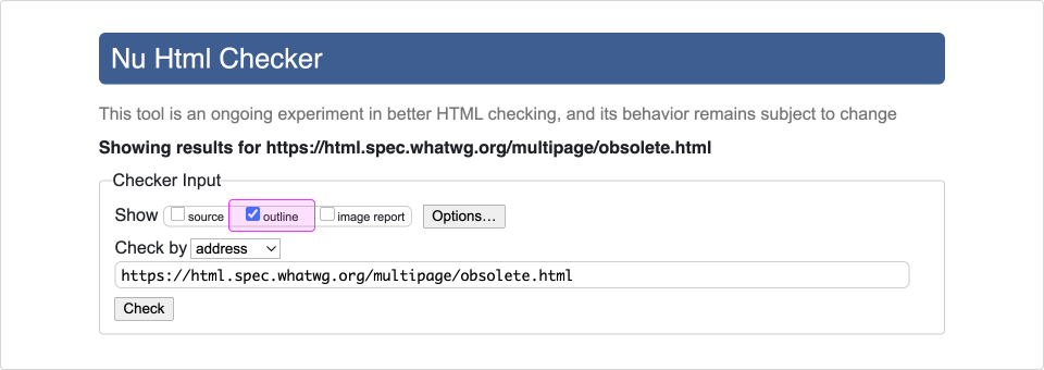 Дополнительная настройка валидатора w3c для вывода структуры заголовков